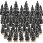 44 Pieces Artificial Mini Christmas Trees Black Bottle Brush Christmas Trees Snow Frosted Christmas Tree with Wood Base, Sisal Trees Pine Trees for Crafting Christmas Home Decor