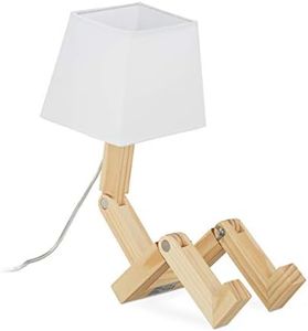 Relaxdays Lampada da Scrivania a Robot, Regolabile, Paralume, Originale, da Lettura, HLP 42x18x32 cm, Legno Naturale