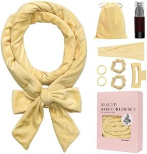 ZILAMPU No Heat Curling Rod Headband for Women and Girls, Velour Overnight Hair Curl Roller Wrap for Long Hair - Light Yellow