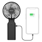 EasyAcc Portable Handheld Fan, Outdoor Fan 53Hrs 9000 Battery Travel Fan 3 IN 1 [Power Bank & One Touch Power Off & Battery Reminder] Foldable Desk Personal Fan for Picnic/Shopping/Camping/BBQ-Black