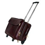 HYATT Leather Accessories Men's Leather Cabin Size Travelling Suitcase Luggage Trolley Bag (Brown, 42 L)