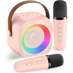 Mini Karaoke Machine for Kids Adults, Portable Bluetooth Speaker with 2 Wireless Microphone, Birthday Gifts for Girls Boys Ages 4, 5, 6, 7, 8, 9, 10, 12+ Years Old (Pinkcolor)
