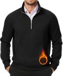 JMIERR Men's Casual Sweatshirts 1/4 Zip Pullover Black Sweaters Polo Hoodies Mock Neck Cotton Sweater with Pockets, M