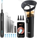 KAUGIC Ear Wax Removal - One-Hand Manual Ear Cleaner with Camera, 7 PCS Ear Spoons, Safe Ear Irrigation Kit for Adults (Black)