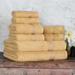 SUPERIOR Egyptian Cotton 8-Piece Towel Set, Assorted Towels for Home Bathroom, Guest Bath Decor Essentials, Includes 2 Bath, 4 Hand, 2 Face Towels/Washcloths, Quick Dry, Absorbent - Gold