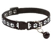 Paw Pet Mart Cat Collars Belt For Kitten With Bells Paw Print Nylon Made Adjustable Size Pet Safe Collars For Cats Rabbit (Random Color, Pack Of 1 Pc) (Black),26 cm,W_1 cm