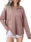 EVALESS Womens Oversized Hoodies Sweatshirts 2024 Fashion Trendy Casual Cute Fall Winter Half Zip Up Long Sleeve Loose Solid Pullover Tops Clothes,Light Pink XX-Large