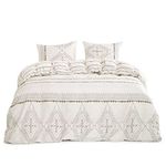 Wake In Cloud - Beige Boho Duvet Cover Set, Aztec Diamond Shape Bohemian Pattern Printed on Ivory Cream, Soft Microfiber Bedding (3pcs, King Size)