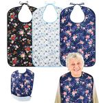 Roylvan Adult Bibs, 3 Pcs Washable Clothing Protector with Crumb Catcher for Eating, Reusable Waterproof Large Feeding Adult Bibs for Women Elderly Senior, Blue/White/Black