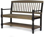 Great Deal Furniture Daphne Outdoor Acacia Wood Bench with Shelf, Gray and Black Finish