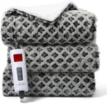 CAROMIO Electric Blanket Heated Throw Blanket, Faux Fur Waffle Plaid Heating Blankets, Extra Soft Thicken Heat Throws for Couch with LCD Control, 6 Heating Levels and Timing Function (Gray, 50"× 60")