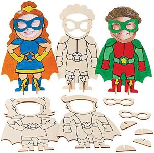 Baker Ross FX736 Cornici fotografiche in legno eroe delle stelle - Confezione da 8, Kit di artigianato artistico in legno per bambini