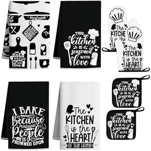 Vetoxka 8 Pcs Farmhouse Kitchen Decor and Accessories Set 4 Kitchen Dish Towels 2 Oven Mitt 2 Pot Holders Utensils Theme Tea Dishtowels for Cooking Chef Baking Decor Housewarming Daughter Mom Gift