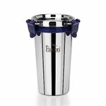 PDDFALCON EcoNxt Stainless Steel Tumbler/Glass Set, Leak-Proof with All-Steel Lock-N-Lock Lid, Extra Clamp, Silicone Ring Seal, Zero Plastic Contact, Ideal for Office, Gym, Travel (450ml)