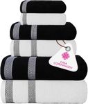 Casa Copenhagen Solitaire Mix 6 Pieces Towel Set- Dark Black+Bright White, 600 GSM Bath Towel Hand Towel Washcloth, Designed in Denmark Made of Soft Egyptian Cotton for Bathroom, Kitchen & Shower