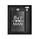 ELEGANTPARK Engraved Best Man Flask Personalized Groomsmen Gifts for Wedding Best Man Proposal Gifts Stainless Steel 8 OZ Black Hip Flask with 1 Funnel Flask Gifts for Best Men