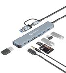 Portronics Mport 8 Plus Dual Plug 8-in-1 Docking Station/Hub with AUX, USB 3.0, microSD/SD Card Reader, Type-C Data, USB 2.0, Type-C and USB Plug for Laptop, Mac, PC (Grey)