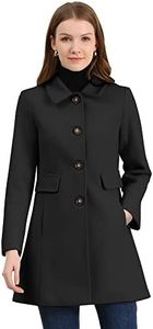 Allegra K Women's Vintage Lapel Collared Overcoat Single Breasted Mid-Long Winter Coat Black Large