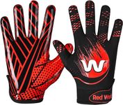 RED WORLD Football Gloves for Kids, Youth and Adult, Receiver Gloves for Boys and Girls, Men and Women, Enhanced Performance (Red, Medium)