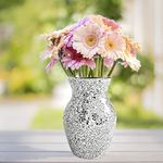 HMRCYTE Mosaic Flower Vase, Silver Glass Flower Vase, Glitter Mirror Vases for Pampas Grass, Modern Handmade Vase for Home Decor Accent, Table Centerpiece, Office, Bedroom, Living Room, Wedding