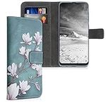 kwmobile Wallet Case Compatible with Samsung Galaxy A50 Case for Phone - Magnolias Taupe/White/Blue Grey