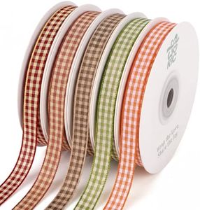 woric Gingham Ribbon Fall Set 5 Rolls 3/8 Inch Total 50 Yards Plaid Checkered Ribbon for Thanksgiving Crafts Autumn Harvest Festival Decor Gift Wrapping Hair Bows Wreaths
