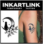 INKARTLINK Tattoo Tech, 3Sheets Small Semi Permanent Tattoo, Adult Art Design Temporary Tattoos, Lasts 1-2 Weeks, Waterproof, Realistic Look, No Adhesive, No Reflection (Cat on the Moon)