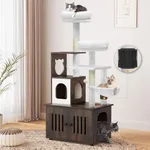 YITAHOME Cat Tree with Litter Box Enclosure, 2-in-1 Cat Furniture, Modern Cat Condo, Indoor Cat Tower with Wood House, Perch, Food Station, Hammocks, Scratch Post, Hair Brush, 59 Inch, Rustic Brown