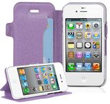 Cadorabo - Ultra Slim Book Style Cover Compatible with Apple iPhone 4 / 4S / 4G with Card Slot and Stand Function - Etui Case Protection Skin in Pastel-Purple