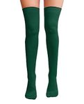 NuJake Over The Knee Thigh High Socks Ladies Plain Cotton Lycra Cosplay School Sox (Dark Green)