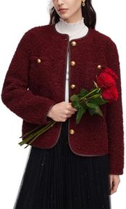 GOELIA Womens Sherpa Jacket Burgundy Casual Button Down Crew Neck Long Sleeve Fleece Sweater Blazer Women Elegant Fall Warm Jackets Outwear Coats for Women