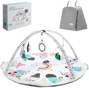 Akeraq Gimnasio Bebe 0-6 meses 2-en-1, Manta Actividades Bebe Ø96cm, Gimnasio Infantil Bebe, Tapete de Actividades Bebe, Alfombra de Juegos Bebe Montessori, interactivo y Portátil,