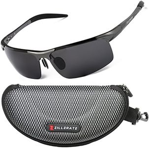 ZILLERATE Lunette de Soleil Homme Polarisée, Pour La Conduite, Le Vélo, Le Golf, Le Ski et Tous Les Sports, Antireflets, Protection UV et Monture Métallique Légère, Gris
