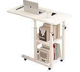 My Store's Home Office Desk, Moveable Height Adjustable Modern Computer PC Notebook Writing Workstation Laptop Table with Wheels for Study Room Bedroom Living Room (White)