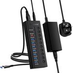 Powered Usb Hub, Lemorele 10 Port 72W Data Hub with 7 USB 3.0 Ports and 3 USB Fast Charging Ports, USB Splitter with On/Off Switch for Macbook, Surface, iPhone, iPad, Galaxy Series, Mobile