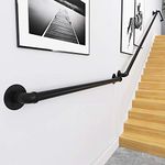 Wall Handrail 5ft Section for Stairs Steps -Dark Iron-Easy Install for Outdoor Indoor Stairs Porch Deck Hand Rail (Black)