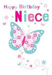 Piccadilly Greetings Group Ltd PRETTY COLOURFUL BUTTERFLY & FLOWERS NIECE BIRTHDAY GREETING CARD,pink|white|blue|grey,7 x 5