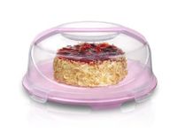 Optimal Products Large Round Transparent Cake Storage Carrier Box Container Clear Lockable Lid Cover 3 Multi Colour Kitchen (Pink & Clear)