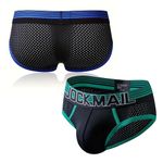 JOCKMAIL Men's Underwear Briefs Men's Sexy Underwear Breathable Mesh Briefs Soft Bulge Pouch Underwear, Blue+green, X-Large