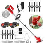 Conentool Cordless Lawn Strimmer with Three Different Blades, 24V Garden Trimmer with 2 * 2000mAh Lithium Batteries and Fast Charger, Retractable 304 Stainless Steel Pole