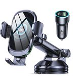 Glangeh Car Phone Holder Wireless Charger, [Upgraded Rotatable Suction Cup] 15W Fast Charging Wireless Car Charger Compatible with iPhone 15 Pro Max/14/13/12 Mini/11/X/XS/XR/8, Samsung S24/22 and More