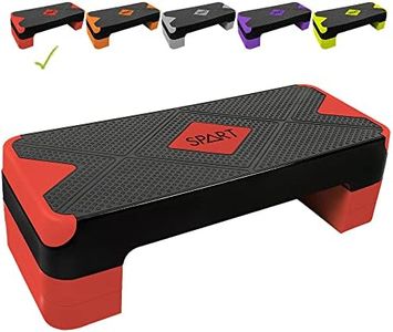 SPART Adjustable Workout Aerobic Stepper, Aerobic Exercise Step Platform with 4 Risers, 3 Levels Adjust 4" - 6" - 8", 26.77" Trainer Stepper with Non-Slip Surface For Home Gym Extra Risers, Black-Red