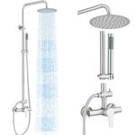 MOSSON Shower System Bathroom Outdoor Shower Faucet Set with 8" Rain Shower Head Handheld Sprayer Single Handle Wall Mounted Shower Fixtures Brushed Nickel for Bathroom or Backyard