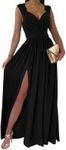 Dokotoo Ladies Elegant Floor Length A Line Wrap Deep V Neck Backless Ruched Pleated Ruffled Split Long Maxi Formal Evening Party Prom Dress Bridesmaid Wedding Guest Dresses for Women Black L