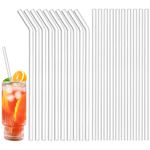 Glass Straws – 24pcs Clear Glass Straw Set, 10'' Reusable Straws With Cleaning Brush For Tumblers, Tervis, Mason Jars (Clear)