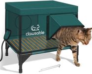 Clawsable Premium Heated Cat House for Outside Winter, 100% Weatherproof, Safe Escape Door, Insulated Outdoor Cat House Shelter with Heater for Feral Barn Cat Kitty (Dark Forest Green, Small)