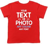 Shopagift Personalised Kids T-Shirt Any Text Any Photo Boys Girls Create Your Own Custom Gift Red