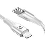 Lightning to USB C Cable, Teleadpt [MFi Certified] 3A/ 480 Mbps Extra Long Charging Cord Fast Charge Flexible Cotton-Braided Cable for iPhone ipad, iPod AirPods, 6FT Silver