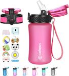 GOPPUS 12oz kids Water Bottle With Straw BPA-Free Tritan Leakproof Motivational Time Marker Water Bottle With Straw Lid and Spout Lid with 10pcs Stickers for Girls Boys School