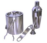 Dynore Stainless Steel 5 Piece Bar Set (Medium) - Cocktail Shaker 500 ml, Ice Tong, Double Wall Ice Bucket 1000 ml, Peg Measure 30/60 and Bottle Opener